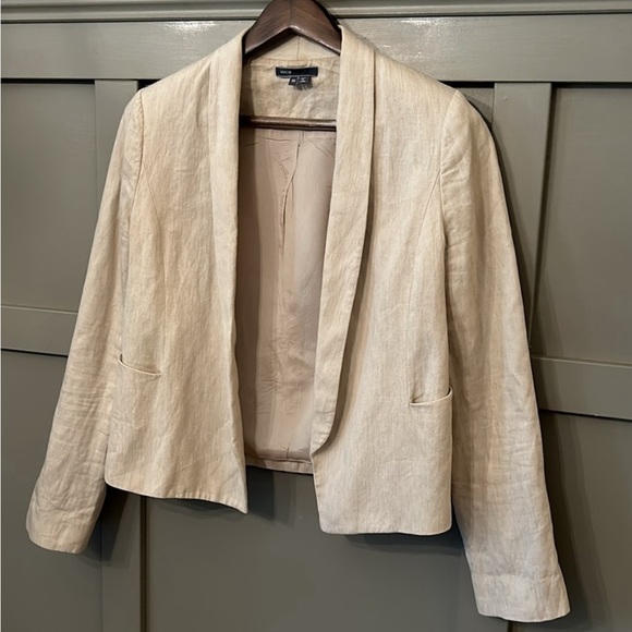 Vince Rustin Blazer Linen Blend Open Front Pockets Beige Light Tan Size 4 - Picture 2 of 7